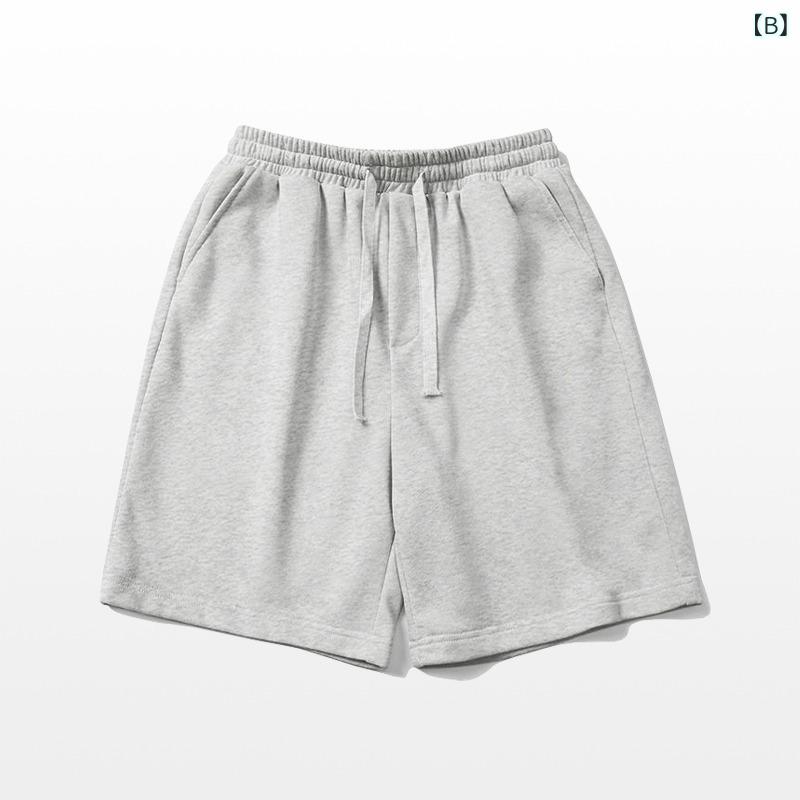 メンズ ショートパンツ 夏用 シンプル 黒 白 灰 ポリエステル混紡 軽量 直筒 ゆっ...