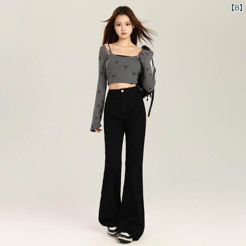 ジーンズ レディース デニム パンツ ジーパン 微フレア ブーツカット ベルボトム マ蹄パンツ ハイウエスト 美脚 脚長 伸縮性 ストレッチ スキニー スリム ボトムス カジュアル ブラック 黒 普段使い 春秋 novolstore-10966066 novolstore サンプル画像3