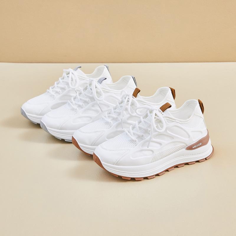 スニーカー レディース 厚底 運動靴 メッシュ 通気性 ローカット 紐あり ゴム底 軽...