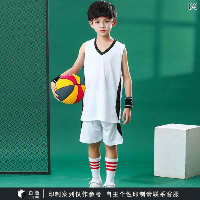 キッズ バスケットボールウェア 上下セット 男の子 ジュニア スポーツウェア 半袖 ユニフォーム 小学生 練習着 通気性 吸汗速乾 ポリエステル 部活 運動会 クラブ オールシーズン 白 青 黒 セットアップ 120 130 140 150