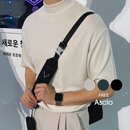 【クーポン利用で30%OFF】ASCLO(エジュクロ)ASCLO High Neck Short Sleeve T Shirt (3color)韓国 韓国ファッション　ハイネック 半袖 Tシャツ3rdspring2【7】※メール便不可のサムネイル