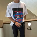 ASCLO(エジュクロ)Mone Dive Short Sleeve T Shirt韓国 韓国ファッション　プリントデザイン 半袖 Tシャツ オーバーサイズ3rdspring2【7】※メール便不可