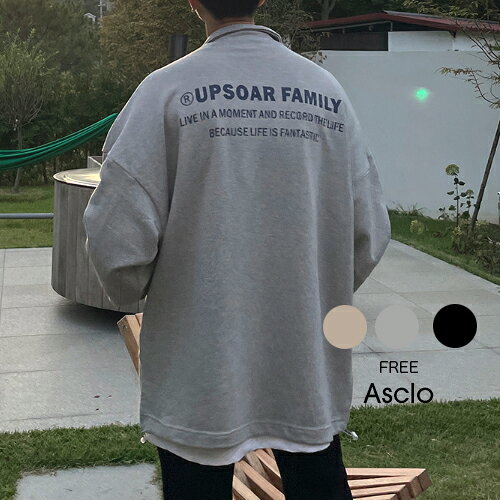 【SALE】ASCLO(エジュクロ)ASCLO Family Half Zip Up Sweat Shirt韓国 韓国ファッション　ハーフジップアップ スウェット レタリングプリント 裾ストリング3rdspring2【7】※メール便不可のサムネイル