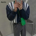 【SALE】ASCLO(エジュクロ)Dro Line Cardigan韓国 韓国ファッション トップス カーディガン ニット ストライプ オーバーサイズ メンズ レディース ユニセックス 男女兼用3rdspring2【7】※メール便不可【送料無料】