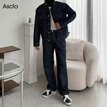 ASCLO(エジュクロ)Dun Non Fade Denim Set Up 【3/16up_ka】韓国 韓国ファッション　セットアップ　デニム　ワイド　Gジャン　ライトアウター　2ピース　メンズ　レディース　ユニセックス　男女兼用3rdspring2【7】※メール便不可【送料無料】