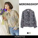 MERONGSHOP(メロンショップ)ラブユーフラワーブラウス【1/28up_wo】韓国 韓国ファッション トップス ブラウス シャツ フラワー 花柄 リボン バルーンスリーブ 春 【あす楽】 ※メール便不可