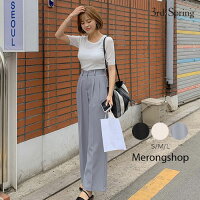 MERONGSHOP(メロンショップ)ワイドスラックスパンツ韓国 韓国ファッション　ボトムス パンツ 夏 ワイドパンツ ワイド スラックス ウエストゴム 大きいサイズ レディース ファッション※メール便不可