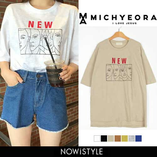 MICHYEORA(ミチョラ)ニューフェイスtシャツ 【メール便】韓国 韓国ファッション　ニューフェイス tシャツ ロゴt 外国 双子 お揃い ホワイト ブラック ベージュ 半袖 春夏 トップス レディース 【即納】のサムネイル