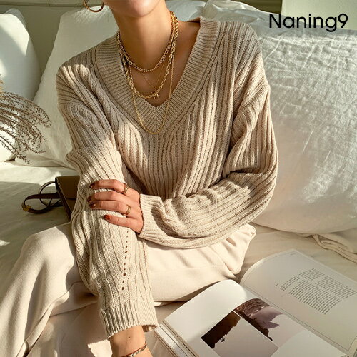 【SALE】【NANING9国内1位】NANING9(ナンニング)NANING9（ナンニング）バックリボンショート丈ニット【5】【11/10up_ka】韓国 韓国ファッション レディース 人気 トレンド きれいめ 上品 トップス ニット【5】