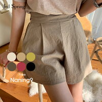 NANING9(ナンニング)リネンショートパンツ【再販】韓国 韓国ファッション　ショートパンツ リネン パンツ 夏 ボトムス カジュアル 大人ショーパン リゾートファッション ビーチ ナンニング レディースファッション 【即納】