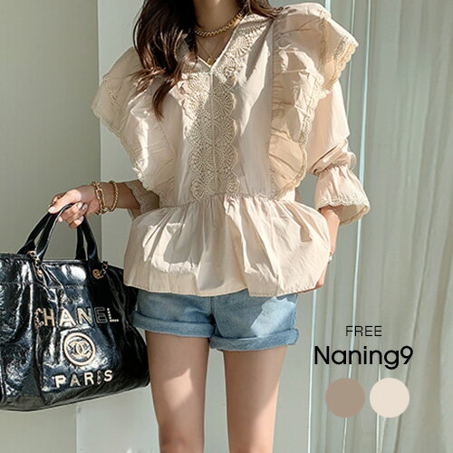 【SALE】【NANING9国内1位】NANING9 ナンニング フェミニンレースフリルブラウス【3/8up_go】韓国 韓国ファッション レディース きれいめ 人気 春 トップス 上品 フリル 大人 【5】 ☆