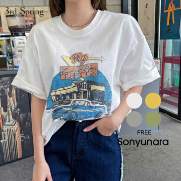 SONYUNARA(ソニョナラ)KAPPA THETAレタリング半袖tシャツ【4/30up_ka】韓国 韓国ファッション tシャツ 半袖 プリント レトロ ビンテージ オーバーサイズ 体型カバー ストリート カジュアル【5】