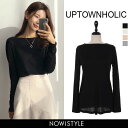 UPTOWNHOLIC(アップタウンホリック)ボートネックTシャツ【1/25up_mo】【メール便】韓国 韓国ファッション Tシャツ カットソー 長袖 ボートネック ベーシック レディース ファッション【5】