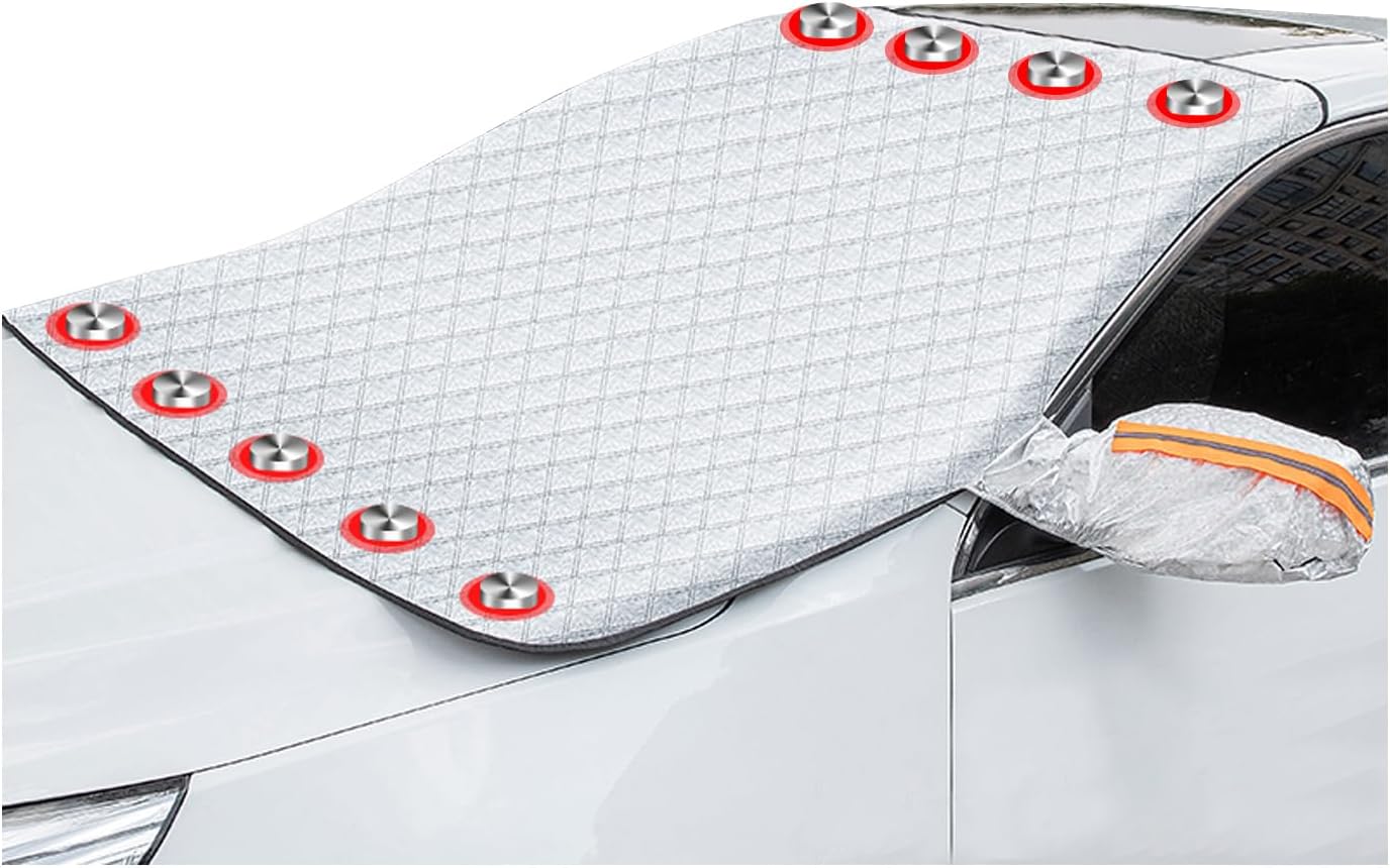 Rakuten - フロント ガラスカバー フロントガラス 凍結防止カバー 四季対応 車用サンシェード 防水 雪対策、防風 粉塵 からの保護 強力磁石固定 反射警告ストライプ付き