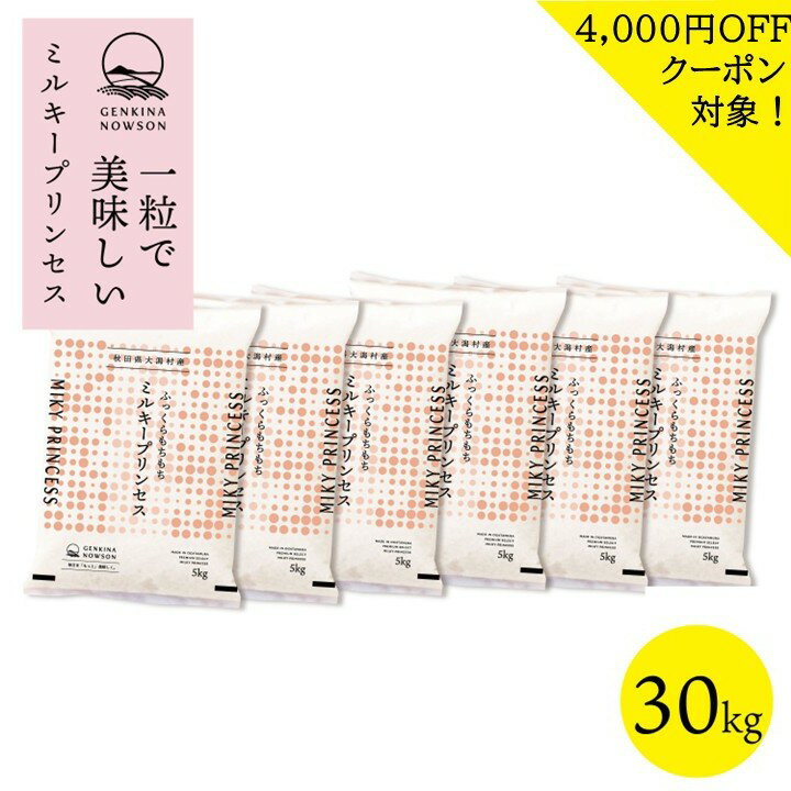 4000円OFFクーポン対象！数量限定 ミルキープリンセス 30kg 送料無料 脱気包装5kg×6袋 選べる精米（白米／無洗米）2025年産 令和7年産 ..