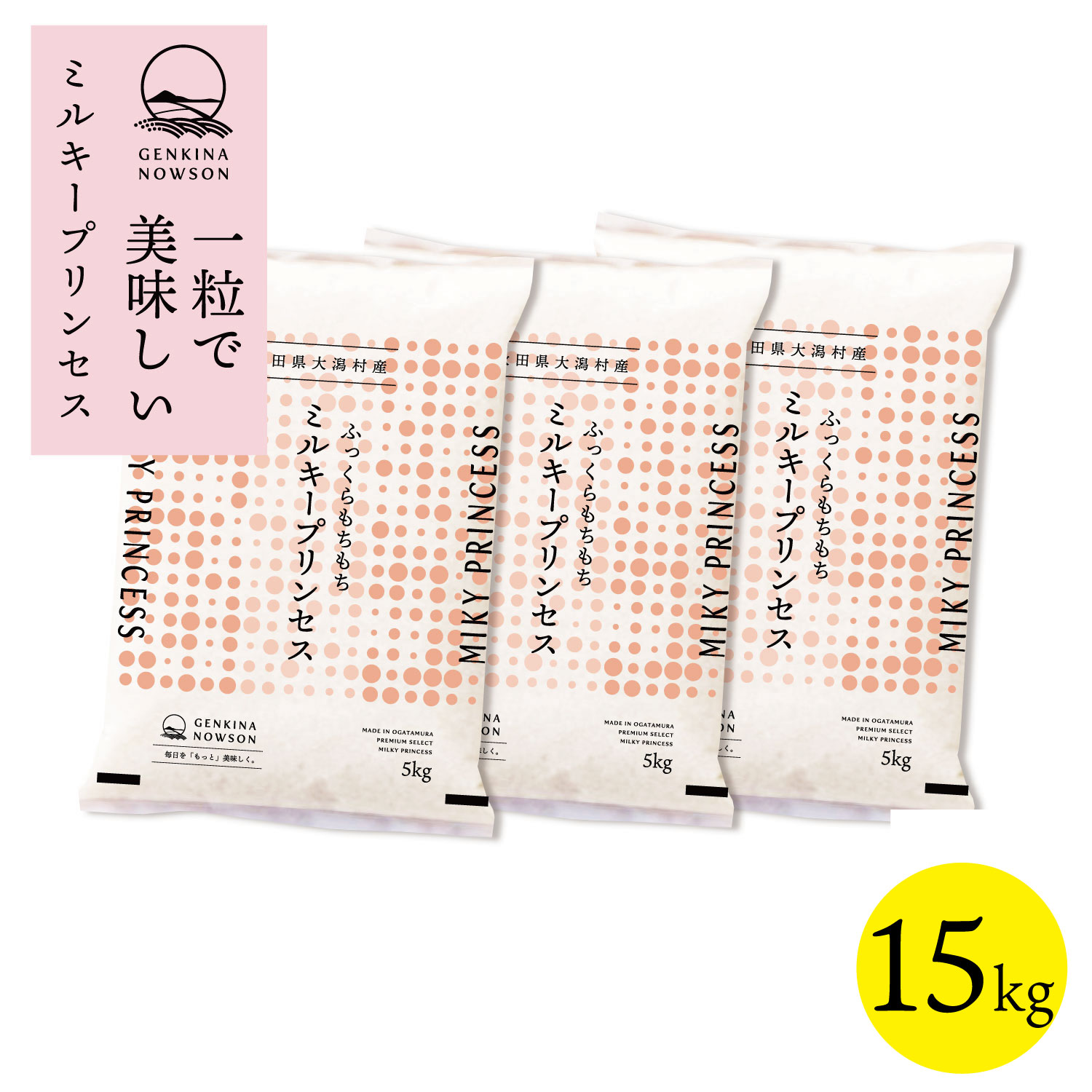 数量限定 ミルキープリンセス 15kg 送料無料 脱気包装5kg×3袋 選べる精米（白米／無洗米）2025年産 令和7年産 秋田県産 農家直送 小分