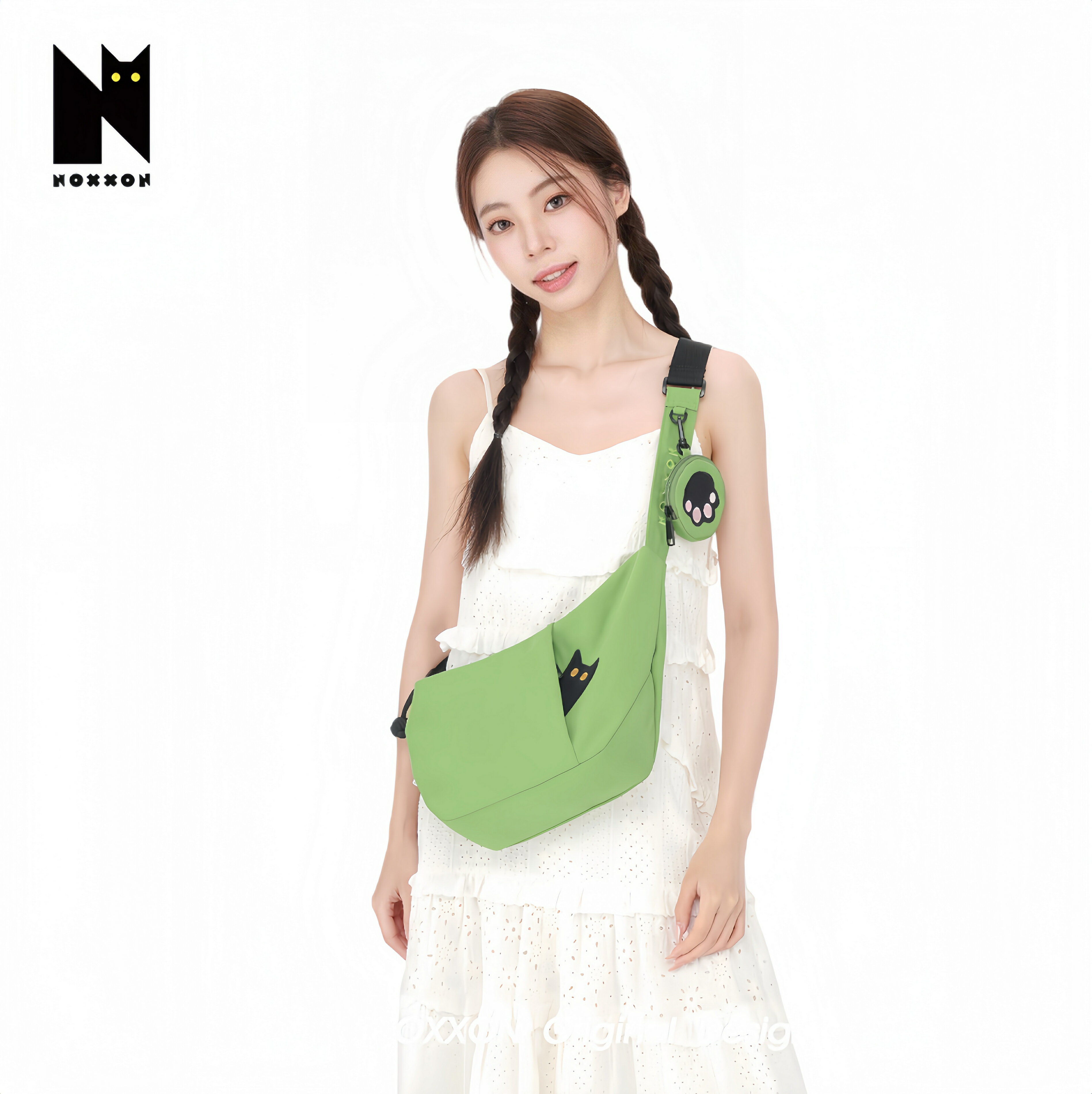 [NOXXON] ノクソン レディース ショルダーバッグ 軽量 ナイロン 猫デザイン 猫ポーチ付き 猫柄 かわい..