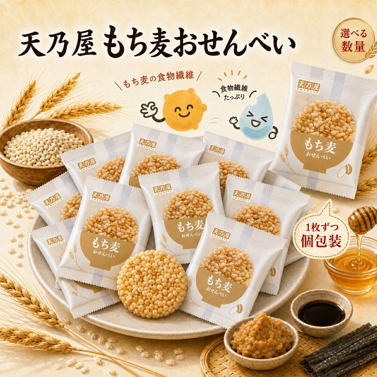 もち麦おせんべい 天乃屋 お菓子 おやつ もち麦 おせんべい 個包装 ヘルシー 食物...