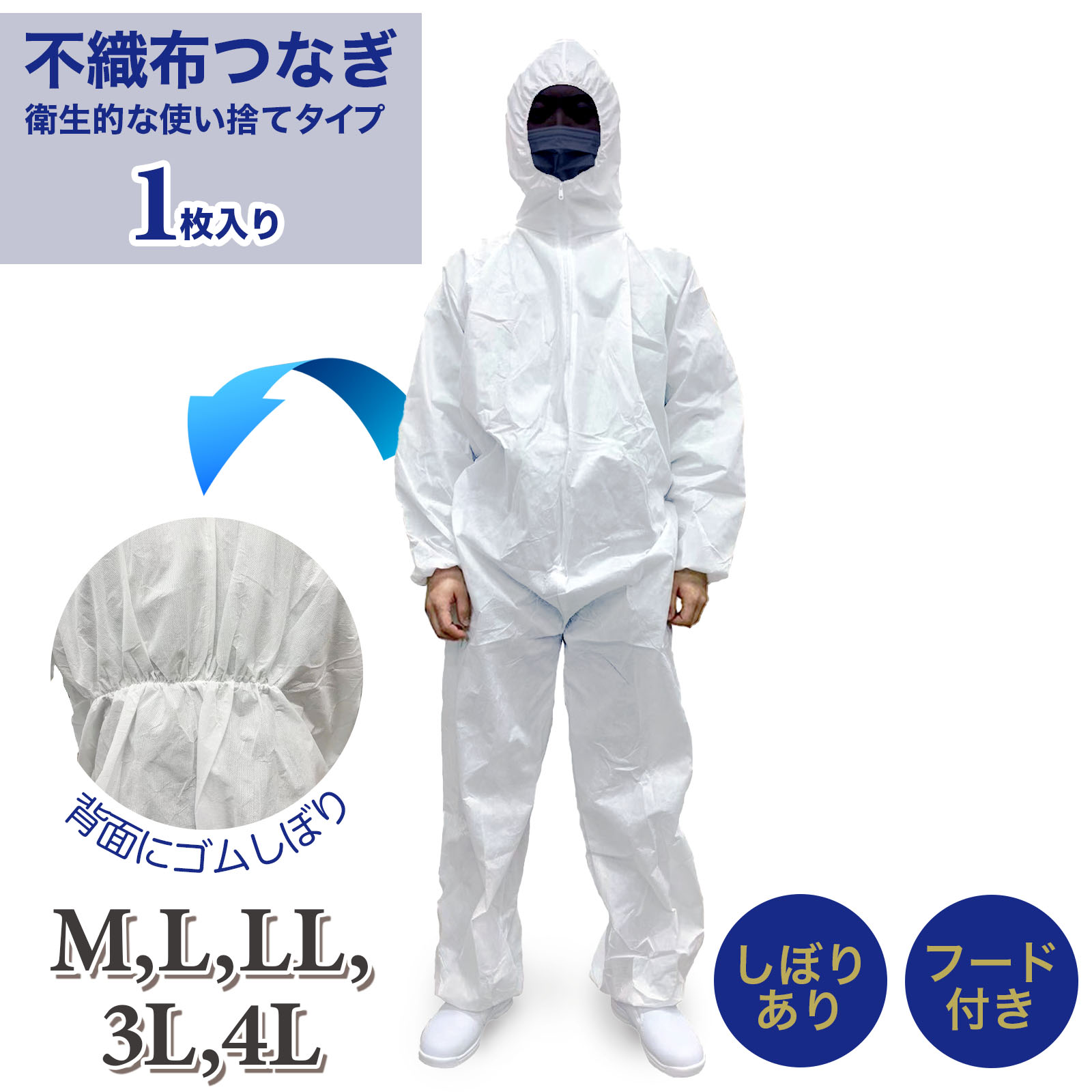 不織布つなぎ ホワイト ポリプロピレン不織布 1着 ペンキ作業・お掃除・軽作業などに!衛生的な使い捨て..