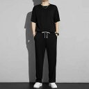 【送料無料】ロング上下セット ロングパンツ Tシャツ メンズ 涼しい アイスシルク ルームウェア ロング上下セット カジュアル