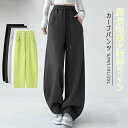ワイド カーブパンツ レディース 秋冬 パンツ ワイドパンツ スウェット ウエストゴム ゆったり 体型カバー ボトムス ジャージ スウェット コクーンパンツ サイドポケット 無地 着回し 大人 着痩せ 脚長効果 美脚ライン 秋 冬