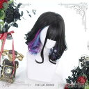 新生活 気楽 インナーカラー グラデーション ブラック ブルー パープル ウィッグ ロング ストレート ゆるふわウェーブ エクステ ミディアム フルウィッグ 自然なつむじ病みかわ 夢かわい(4)