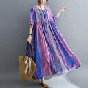 【送料無料】涼しい ゆったり 五分袖 花柄 ワンピ リゾート ラウンドネック 大人 ワンピース 袖あり カジュアル きれいめ レディース