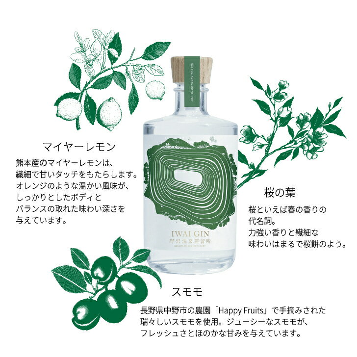 IWAI GIN イワイジン 野沢温泉蒸留所 NozawaOnsen Distillery 500ml 200ml クラフトジン スピリッツ 国産 お酒