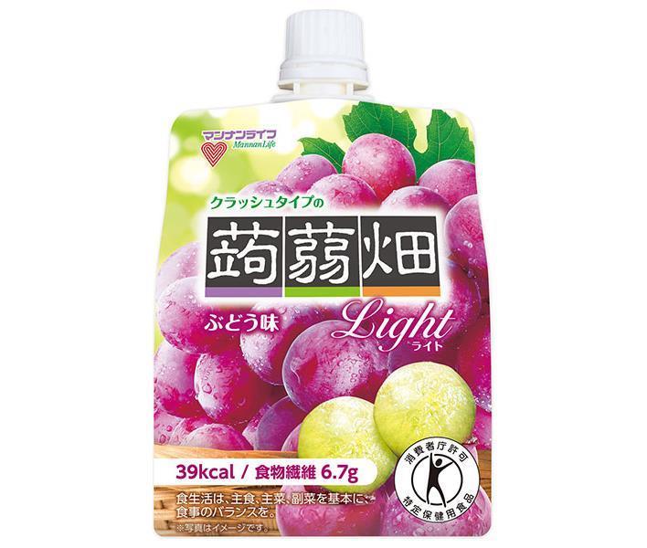 販売元:株式会社マンナンライフ 商品区分:特定保健用食品 広告文責:株式会社のぞみマーケット 電話番号:072-521-3222 製造国:日本JANコード:4902738501025 原材料 果糖ぶどう糖液糖、難消化性デキストリン、エリスリトール、果汁（ぶどう、ブルーベリー）、洋酒、果糖、こんにゃく粉、ゲル化剤（増粘多糖類）、酸味料、乳酸Ca、香料、甘味料（スクラロース） 栄養成分 (1食150gあたり)エネルギー39kcal、たんぱく質0g、脂質0g、糖質12.8g、食物繊維6.7g、ナトリウム49mg、リン14mg、カリウム45mg