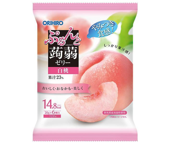 オリヒロ ぷるんと蒟蒻ゼリー 白桃 20gパウチ×6個×24袋入｜ 送料無料 生菓子 こんにゃくゼリー もも 桃