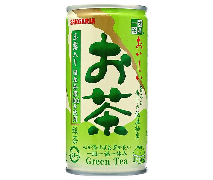 サンガリア 一休茶屋 おいしいお茶 190g缶 30本入｜ 送料無料 お茶 茶 緑茶 缶 国産 茶葉 玉露