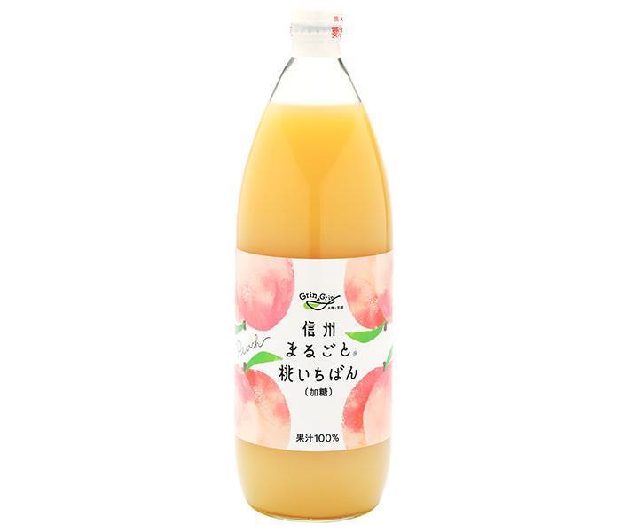 長野興農 信州 まるごと桃いちばん(加糖) 1L瓶×6本入｜ 送料無料 果実飲料 ピーチ もも 桃 果汁100％