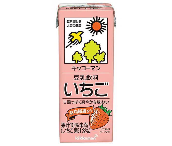 JANコード:4930726100721 原材料 大豆(カナダ)(遺伝子組換えでない)、砂糖、いちご果汁、りんご果汁、水溶性食物繊維、天日塩、米油/糊料(ペクチン、セルロース)、クエン酸、乳酸カルシウム、香料 栄養成分 (1本(200ml)あたり)エネルギー106kcal、たんぱく質2.4g、脂質1.6g、コレステロール0mg、炭水化物22.4g、食塩相当量0.16g、カリウム118mg、イソフラボン13mg 内容 カテゴリ：豆乳・乳性飲料、豆乳飲料、紙パックサイズ：170〜230(g,ml) 賞味期間 (メーカー製造日より)180日 名称 豆乳飲料 保存方法 直射日光を避け、涼しい場所に保存してください。 備考 製造者:キッコーマンソイフーズ株式会社東京都港区西新橋2-1-1 ※当店で取り扱いの商品は様々な用途でご利用いただけます。 御歳暮 御中元 お正月 御年賀 母の日 父の日 残暑御見舞 暑中御見舞 寒中御見舞 陣中御見舞 敬老の日 快気祝い 志 進物 内祝 %D御祝 結婚式 引き出物 出産御祝 新築御祝 開店御祝 贈答品 贈物 粗品 新年会 忘年会 二次会 展示会 文化祭 夏祭り 祭り 婦人会 %Dこども会 イベント 記念品 景品 御礼 御見舞 御供え クリスマス バレンタインデー ホワイトデー お花見 ひな祭り こどもの日 %Dギフト プレゼント 新生活 運動会 スポーツ マラソン 受験 パーティー バースデー