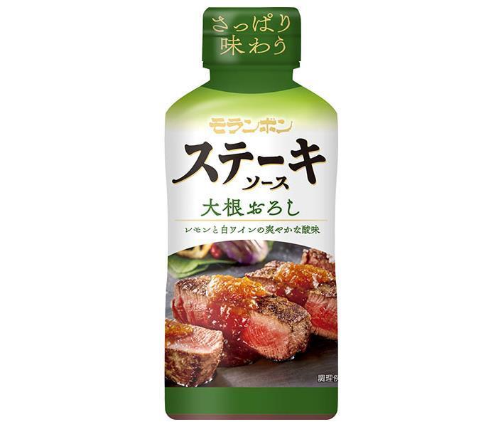 JANコード:49702378 原材料 大根(国産)、醤油、糖類(砂糖、異性化液糖)、リンゴ、リンゴ酢、白ワイン、乾燥玉ネギ、食塩、レモン果汁、カツオブシエキス、コンブエキス、酵母エキス/加工澱粉、酸化防止剤(V.C)、増粘剤(キサンタン)、(一部に大豆・小麦・りんごを含む) 栄養成分 (100g当たり)エネルギー83kcal、たん白質2.1g、脂質0.1g、炭水化物18.8g、食塩相当量5.0g 内容 カテゴリ：一般食品、調味料サイズ:170〜230(g,ml) 賞味期間 (メーカー製造日より)240日 名称 ステーキソース 保存方法 直射日光をさけ、常温で保存。 備考 販売者:モランボン株式会社東京都府中市晴見町2-16-1 ※当店で取り扱いの商品は様々な用途でご利用いただけます。 御歳暮 御中元 お正月 御年賀 母の日 父の日 残暑御見舞 暑中御見舞 寒中御見舞 陣中御見舞 敬老の日 快気祝い 志 進物 内祝 %D御祝 結婚式 引き出物 出産御祝 新築御祝 開店御祝 贈答品 贈物 粗品 新年会 忘年会 二次会 展示会 文化祭 夏祭り 祭り 婦人会 %Dこども会 イベント 記念品 景品 御礼 御見舞 御供え クリスマス バレンタインデー ホワイトデー お花見 ひな祭り こどもの日 %Dギフト プレゼント 新生活 運動会 スポーツ マラソン 受験 パーティー バースデー