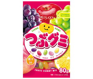 春日井製菓 つぶグミ 80g×6袋入×(2ケース)｜ 送料無料 お菓子 グミ 袋 硬め食感 5種のフルーツ味