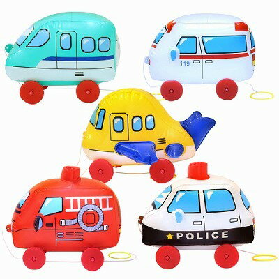 おさんぽコロコロ　はたらくのりもの（5個入）　ビニール　おもちゃ　縁日　お祭り　イベント　子ども会　くじ　景品の商品画像