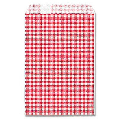 柄小袋　ギンガムミニ赤　R-85（200枚）巾105×高150mm　ベロ付き　紙袋