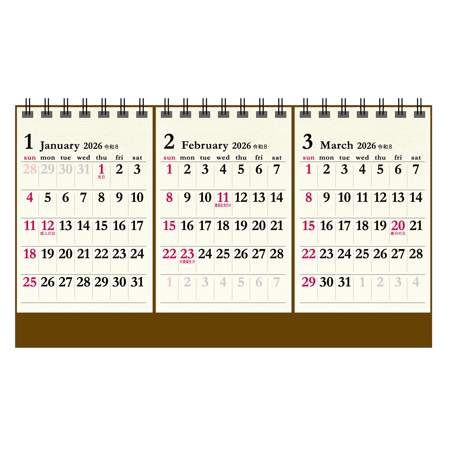 2026年 卓上カレンダー1月始まりコットン 3マンスCT-546