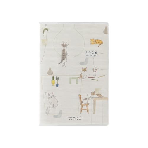 ミドリ ポケットダイアリー 手帳 2026年 ミニ マンスリー ネコ柄 22357006 (2026年1月始まり)