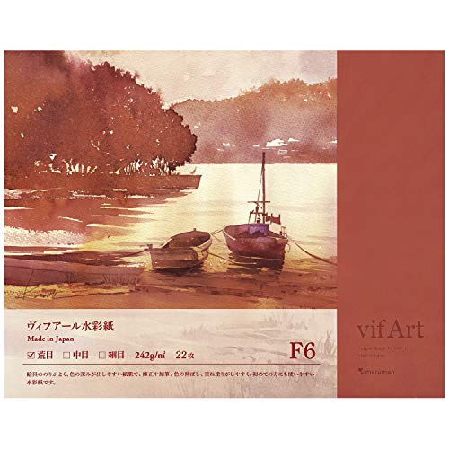 荒目荒目 表紙:レッド/F6/B16VA・Size:F6Color:荒目 表紙:レッド・パッケージ個数:1・ヴィフアール水彩紙はマルマンが開発した『手軽に水彩を楽しめる』国産水彩紙です。・荒目は陰影を表現しやすく、大まかな線描から風景画などに適しています。・サイズF6 縦320×横407×厚11mm 製本ブロック(四方のり固め)・本文ヴィフアール水彩紙 荒目 MPS-W 242g/m2 ROUGH 22枚・適性画材水彩絵具(透明・不透明)、鉛筆、色鉛筆、パステル、コンテなど手軽に水彩画を楽しめる国産水彩用紙「ヴィフアール」 国産水彩紙ヴィフアールブロックが、2枚増加で更にお得になりました 今回、リニュアールした ヴィフアール ブロックタイプは、 四方固めしているので、紙に反りや波打ちが出ず、水張りの必要がありません。 水を多く使った技法や重ね描きの際や、屋外での描画などに便利な商品です。 リーズナブルで初めてブロックを使われる方にもおすすめです。 ヴィフアール水彩紙とは 1980年代の発売開始以来、30年以上に渡り、多くのユーザーにご愛用いただいている「ヴィフアール水彩紙」。 そのご支持の根底にあるのは、開発当初からの想いを形にして作り続け、提供している「変わらぬ品質」です。 原料から吟味して、安定した品質を維持しながら、高級水彩紙と同じような描き味、再現性を実現することができました。 高品質を、よりリーズナブルでご提供できるヴィフアール水彩紙こそ、安心の国産No.1水彩紙ブランドと言えます。 肌目の種類 荒目 適性画材:水彩絵具(透明・不透明)、鉛筆、色鉛筆、パステル、コンテなど。 紙表面の凹凸が深くて粗いため、絵具が紙表面に留まる時間が比較的長く、画面上での絵具がコントロールしやすいです。 陰影が表現しやすく、大まかな線描からの風景画の描画などに適しています。 信頼の品質で豊富なサイズと肌目を持つヴィフアール水彩紙ブロックで、ぜひ水彩画を楽しんでください 商品仕様 本体サイズ: F6 縦320×横407×厚11mm 本文: 22枚 用紙: ヴィフアール水彩紙 荒目 MPS-W 242g/m2 ROUGH 製本: 四方のり固め 適性画材水彩絵具(透明・不透明)、 鉛筆、色鉛筆、パステル、コンテなど 掲載商品の内容は2019年2月現在のものです。仕様は諸般の事情により予告なく変更することがあります。 商品によっては写真と色が多少異なる場合がございます。予めご了承ください。 商品名:マルマン スケッチブック ヴィフアール 水彩紙 ブロック F6 荒目 B16VA