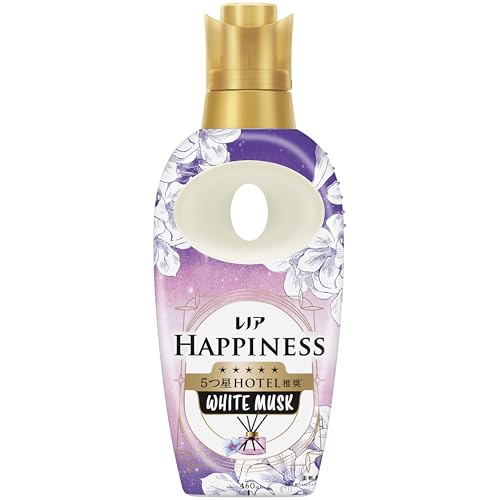 -/本体 460mL/-・パッケージ個数:1・新しくなったレノアハピネスは、5つ星ホテルが認めた*上質で清潔感のある香りと極上の肌触り。(*詳しくはWebへ）・レノアハピネスホワイトムスクの香り。あたたかく香るムスクとさわやかなほうぃとフローラルの香りが一日中長続き。5つ星ホテルも認める贅沢な香りが1週間*楽しめます。（*保管状態にて）・最高量*1の柔軟成分を配合しているから、100回洗ったゴワゴワタオルも新品のようにふわふわに*（*1 過去10年レノアハピネスにおいて、*2 複数回洗濯後イメージ。）・汗をかいても防臭。部屋干しもOK*。赤ちゃん用衣類も柔らかく。静電気を抑制。（* いい香りに）・レノアの柔軟剤は、ドラム式洗濯機や自動投入洗濯機でもお使いいただけます。詳細の使用方法や使用量は、製品裏の説明をご覧ください。商品紹介 5つ星HOTEL推奨* 大人リッチな香り　5つ星ホテルの夢ふわタッチ ホワイトムスク：あたたかく香るムスクとさわやかなホワイトフローラルの香り。 汗をかいても防臭 部屋干しOK*1 赤ちゃん用衣類もやわらかく 静電気を抑制 *詳しくはウェブへ *1 いい香り レノア ハピネス 5つ星ホテルの夢ふわタッチ 柔軟剤 ホワイトムスクの香り 原材料・成分 界面活性剤（エステル型ジアルキルアンモニウム塩）、安定化剤、香料