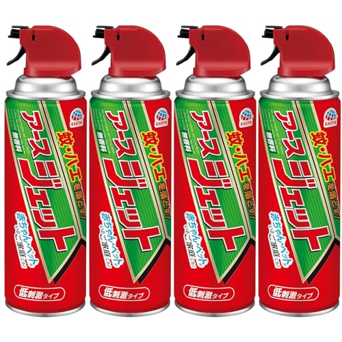 アースジェット [450ml×4本] 袋入り 殺虫スプレー 低刺激 無香料 ハエ・蚊用 トコジラミ マダニ イエダニ