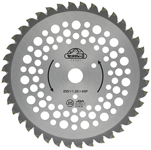 2段刃シルバー/255mm×40P/255mm×40P・Size:255mm×40PStyle:2段刃・パッケージ個数:1・外径:255mm・刃数:40P・刃厚:2.0mm・穴径:25.4mm・仕様:25cc未満刈払機推奨、最高級超硬チップ使用商品紹介 台金に刃を設けて切れ味をプラス 用途刈払機用チップソー 特長 ・台金にも刃を設けて切れ味がアップ ・柔らかい草・芝生などもシャープに切れる ・台金窓を設け強度を保ちながら、軽量化したため、長時間の作業に最適 ・雑草刈・芝生刈に最適 より ●台金部にも刃を施しているため、芝生〜柔らかい草まで刈りこむことができる ●強力斜め埋め込み、全面研磨（先端、両側面、すくい面）のため切れ味、耐久性に優れている ●JIS認定品