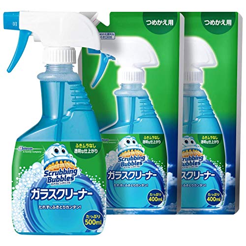 スクラビングバブル ガラス用洗剤 ガラスクリーナー 液体タイプ 本体1本+詰め替え用2個セット 50