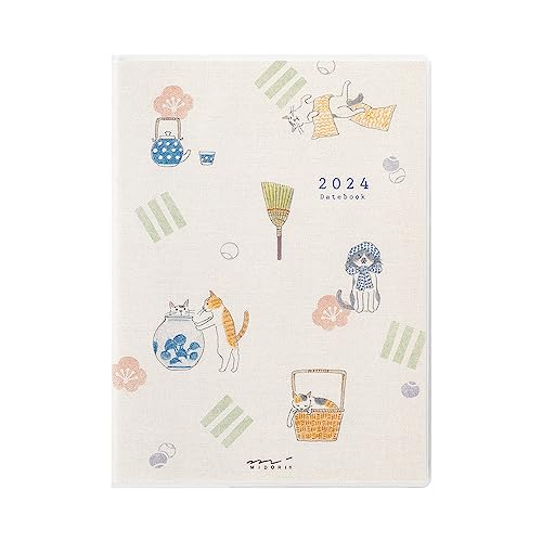 ミドリ ポケットダイアリー 手帳 2024年 A6 ウィークリー ネコ柄 22248006 (2024年1月始まり)のサムネイル