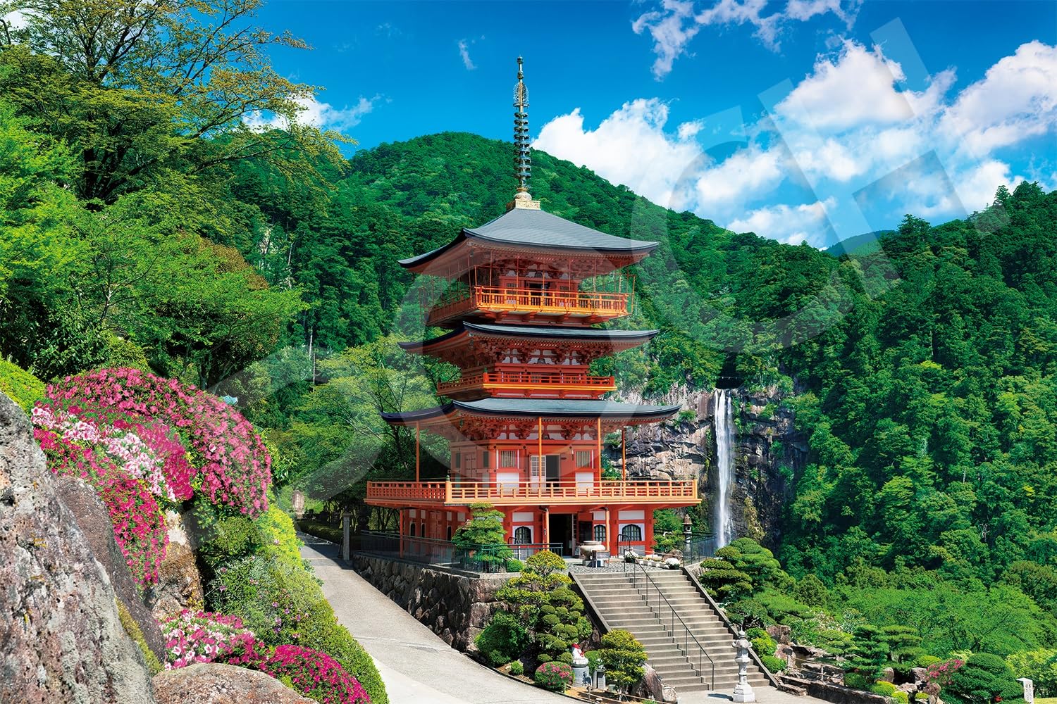 エポック社 1000ピース ジグソーパズル 那智山青岸渡寺-和歌山 (50x75cm) 09-046s のり付き ヘラ付き 点数券付き EPOC