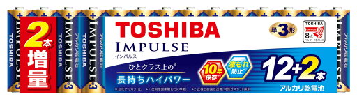東芝(TOSHIBA) アルカリ乾電池 単3形 14本(12本+2本増量) 1.5V 使用推奨期限10年 液漏れ防止構造 IMPULSE LR6 東芝(TOSHIBA) アルカリ乾電池 単3形 14本(12本+2本増量) 1.5V 使用推奨期限10年 液漏れ防止構造 IMPULSE LR6