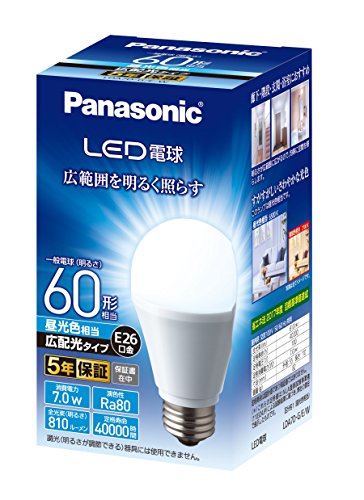 パナソニック LED電球 口金直径26mm 電球60W形相当 昼光色相当(7.0W) 一般電球・広配光タイプ 1個入り ..