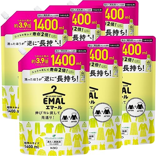 ケース販売エマール 伸びヨレ戻して元通り、洗ったほうが、逆に長持ち リフレッシュグリーンの香り 詰替え用 1400ml×6個 大容量