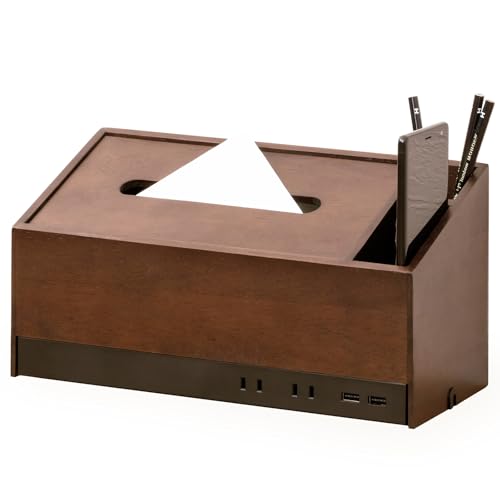 トップランド TOPLAND ティッシュボックス ティッシュカバー USB充電付き 電源タップ AC 2口 USBポート..